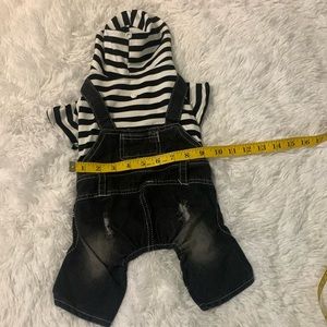 Dog One Pc Fashion Outfit Denim Overall Striped Hoodie Size Large